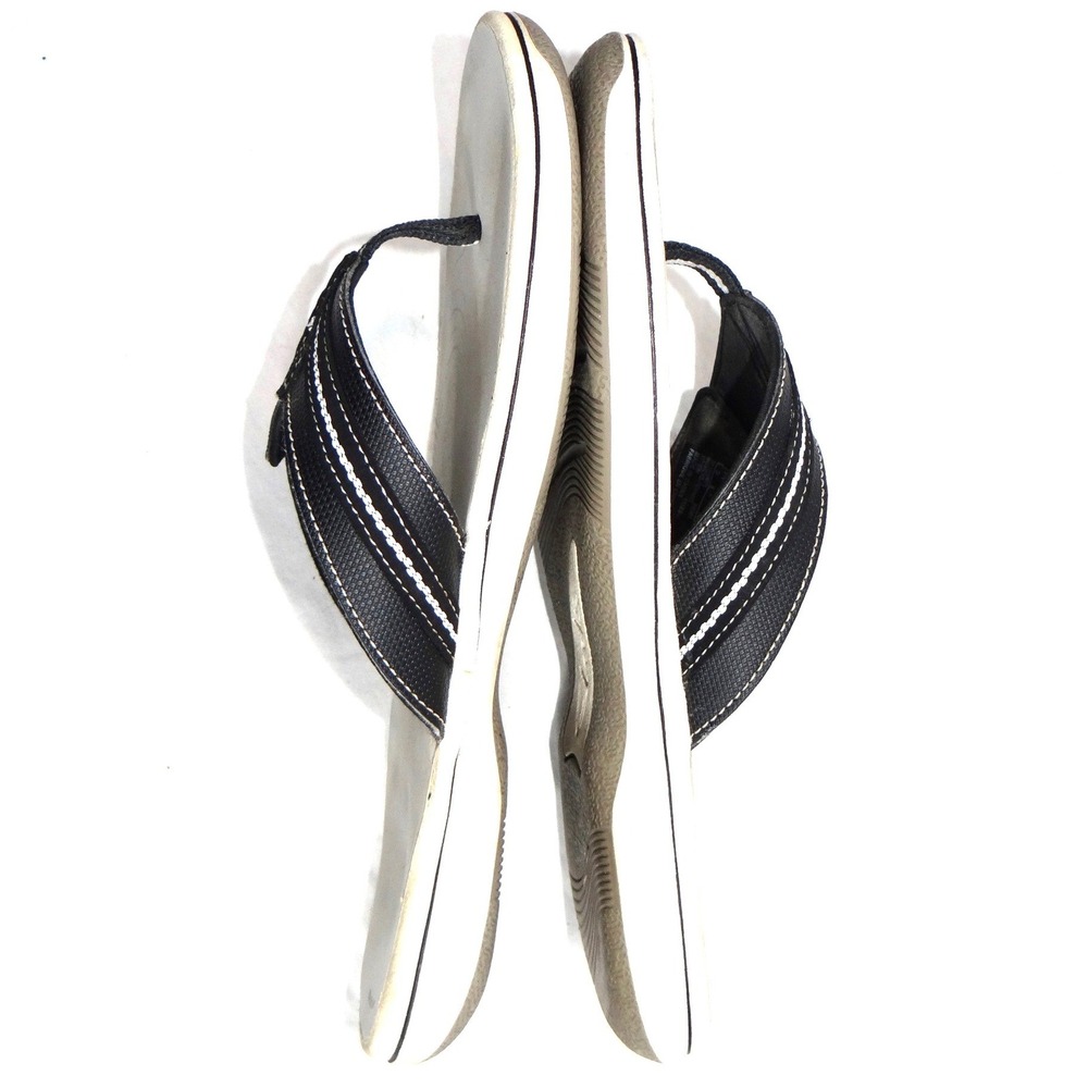 Clarks Womens Flip Flop‎ Sandals Black White Comfort Thong Size 10